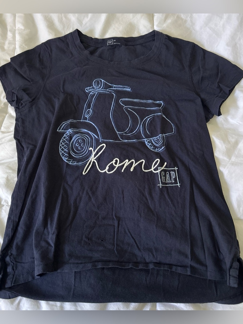 GAP Navy Tee with Light Blue Scooter Graphic and Cream Script